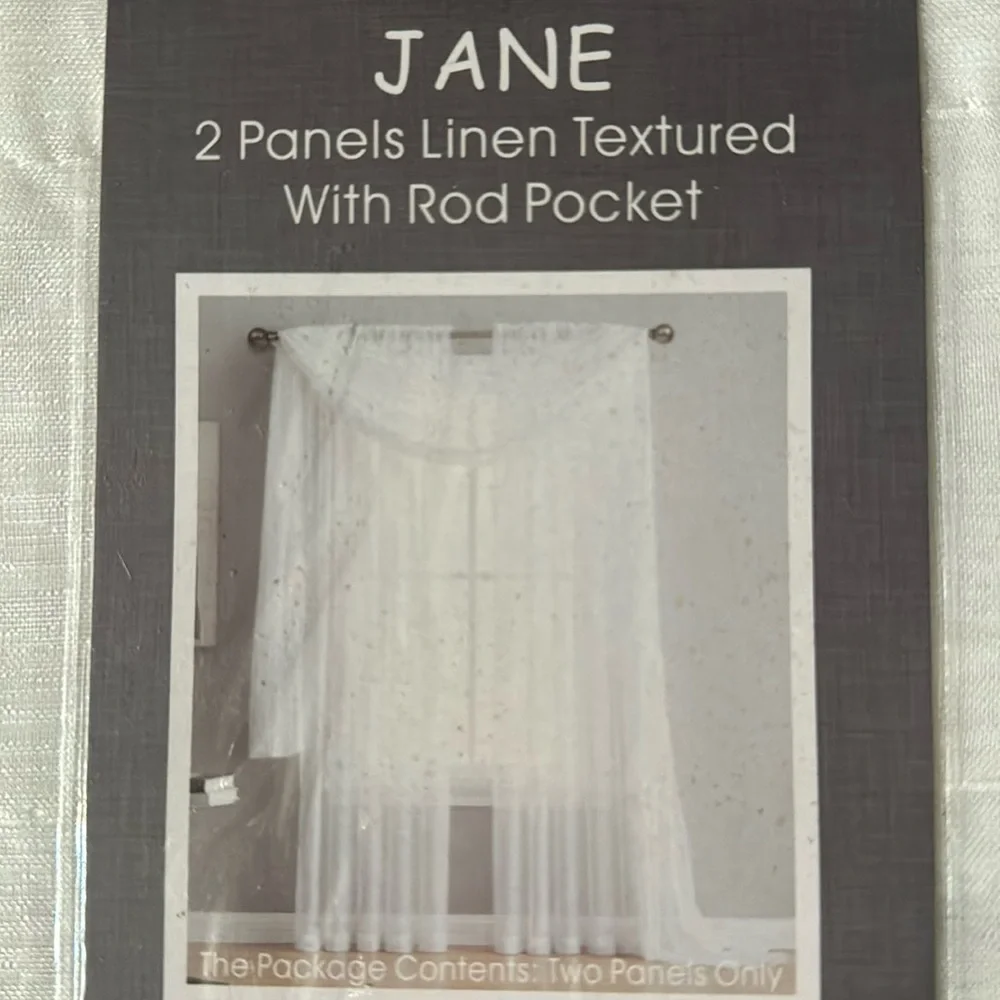 Jane white 2 panels linen textured with rod pocket